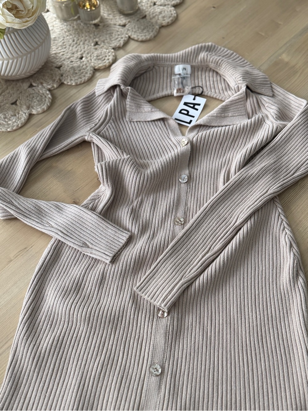 Revolve LPA Ribbed Backless Dress in Taupe - Size M Retail $248